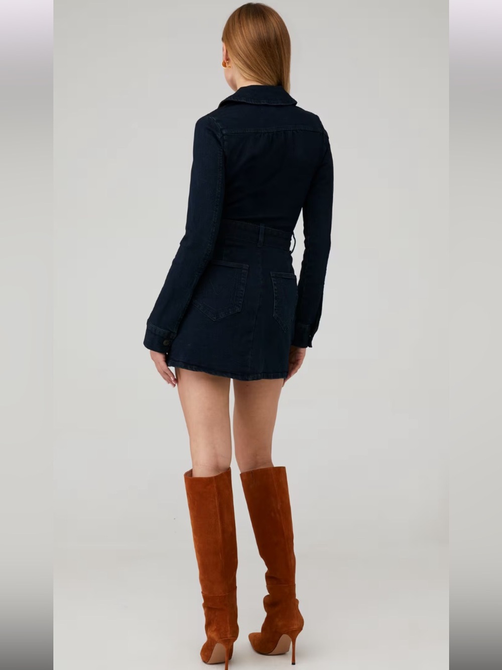 Show Me Your Mumu Womens Outlaw Long Sleeve Denim Mini Dress No Belt Size Medium - Picture 2 of 5